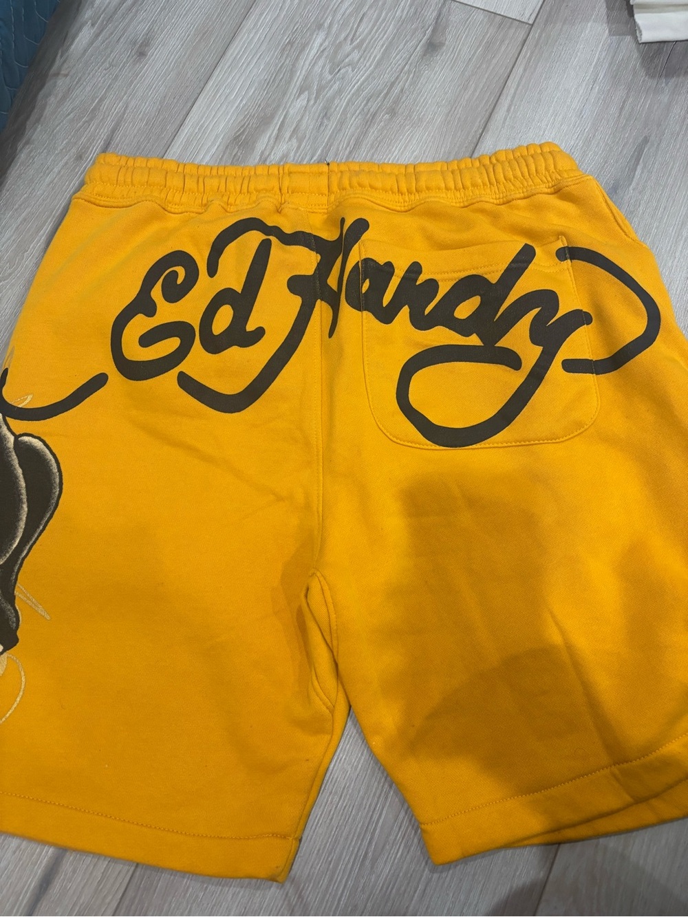 Ed Hardy Men's Yellow Logo Athletic Shorts